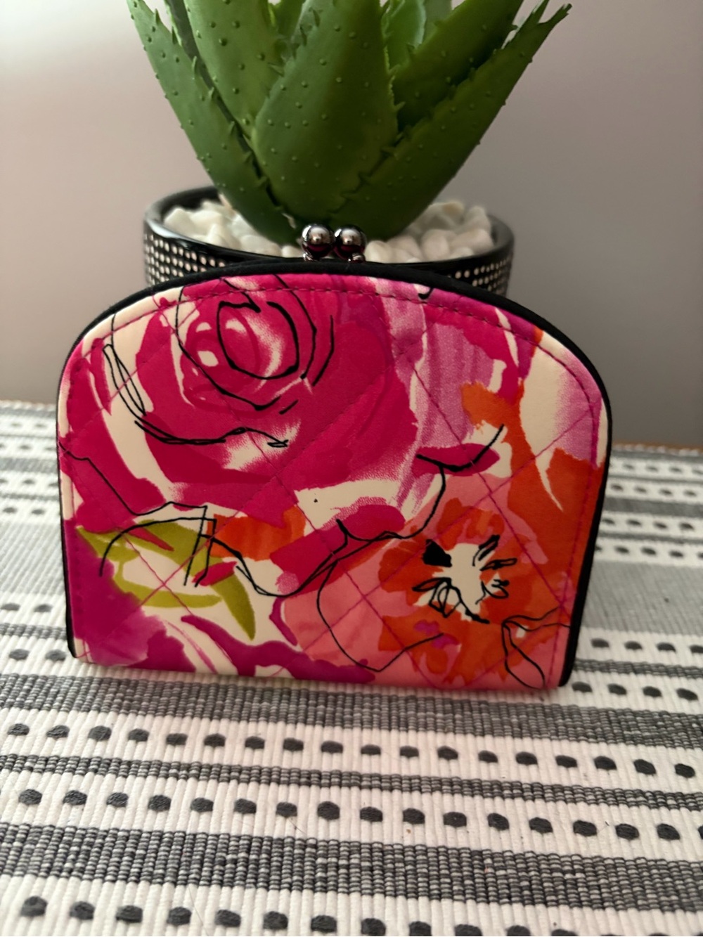 Vera Bradley Floral Kisslock Coin Purse - Pink, Orange & Green